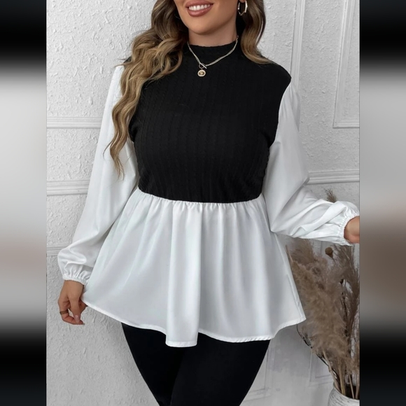 Shein lantern sleeve mock peplum top - Picture 1 of 5